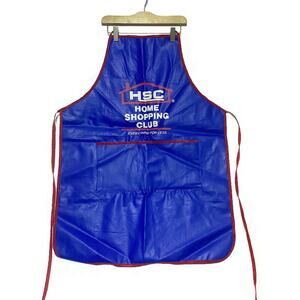 Home Shopping Club HSC Apron Blue With Red Trim Vinyl Vintage